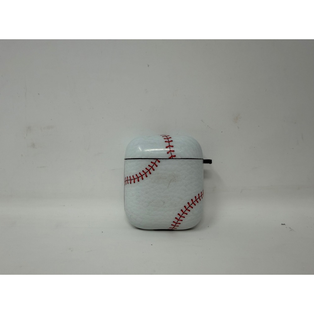 Apple AirPods 2nd Gen A2031 A1602 White with Baseball Stitching Silicone Case. E